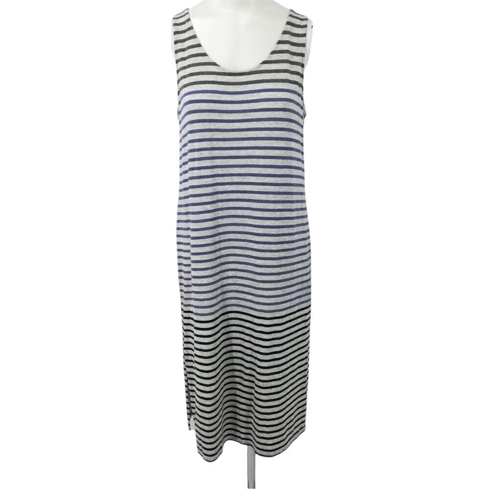 Elliott Lauren Knit Midi Tank Dress Size XS Stripe Slits Stretch Summer Gray